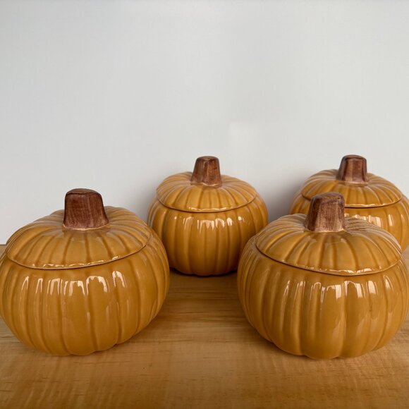 Williams Sonoma Covered Pumpkin Soup Bowls Set of Four Autumn Harvest - Picture 1 of 7